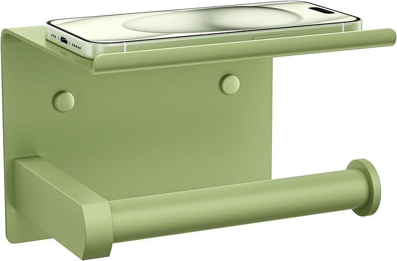 Tindbea Toilet Paper Holder with Shelf Adhesive or Screw Wall Mounted Toilet Paper Roll Dispenser Storage, Stainless Steel Bathroom Shelf Holder Accessories (Soft Sage Green) - Image 1